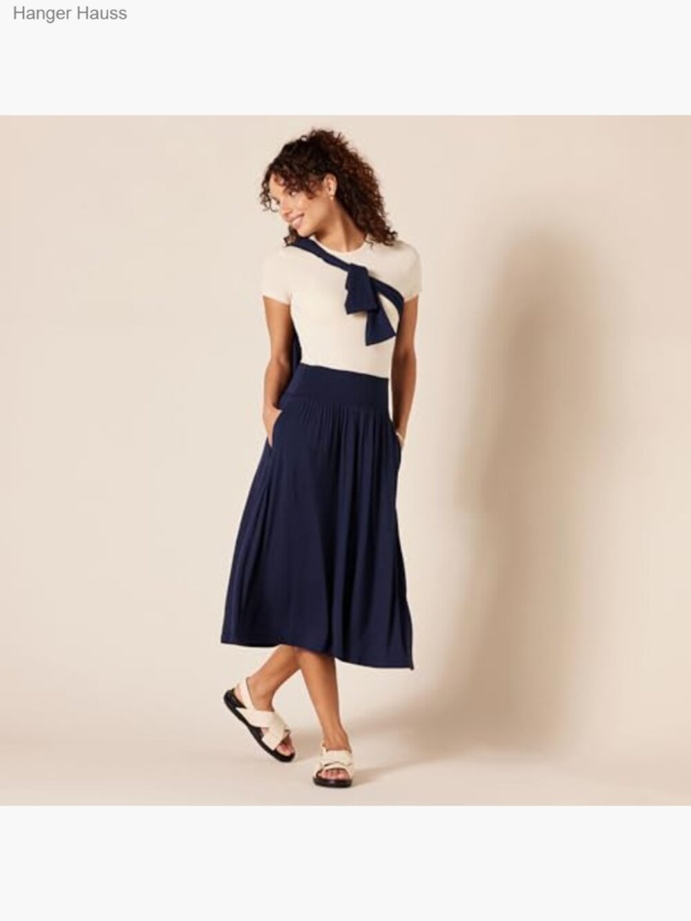 Women's Jersey Pull On Midi Skirt with Pockets - Picture 4 of 5